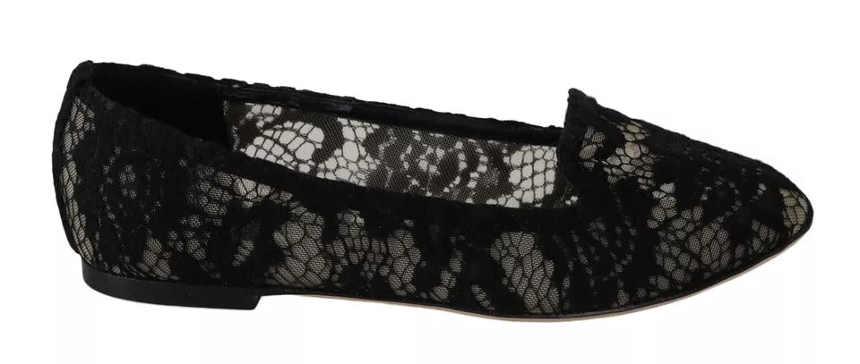 Dolce & Gabbana – Schwarze Loafer mit Blumenspitze