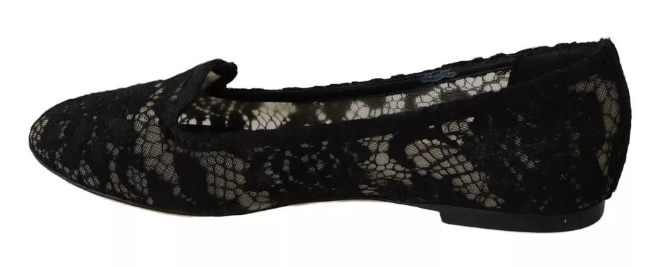 Dolce & Gabbana – Schwarze Loafer mit Blumenspitze