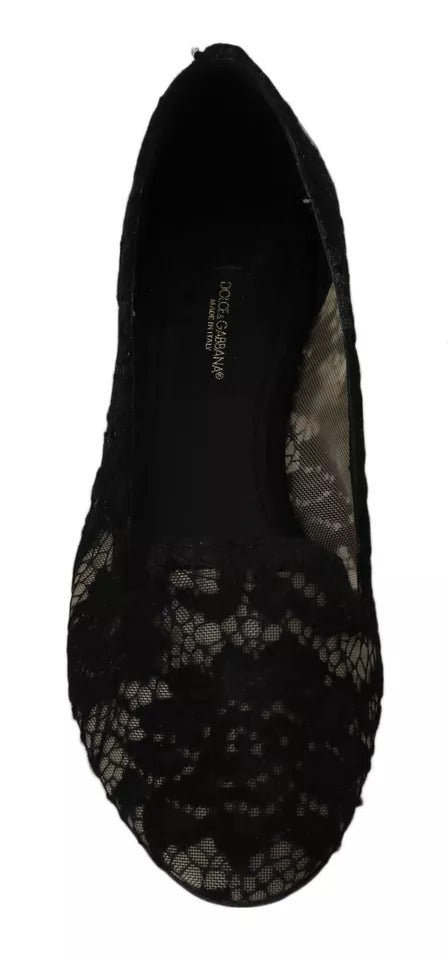 Dolce & Gabbana – Schwarze Loafer mit Blumenspitze