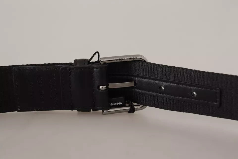 Dolce & Gabbana - Blau-schwarzer Gürtel mit Logo-Print und silberner Schnalle