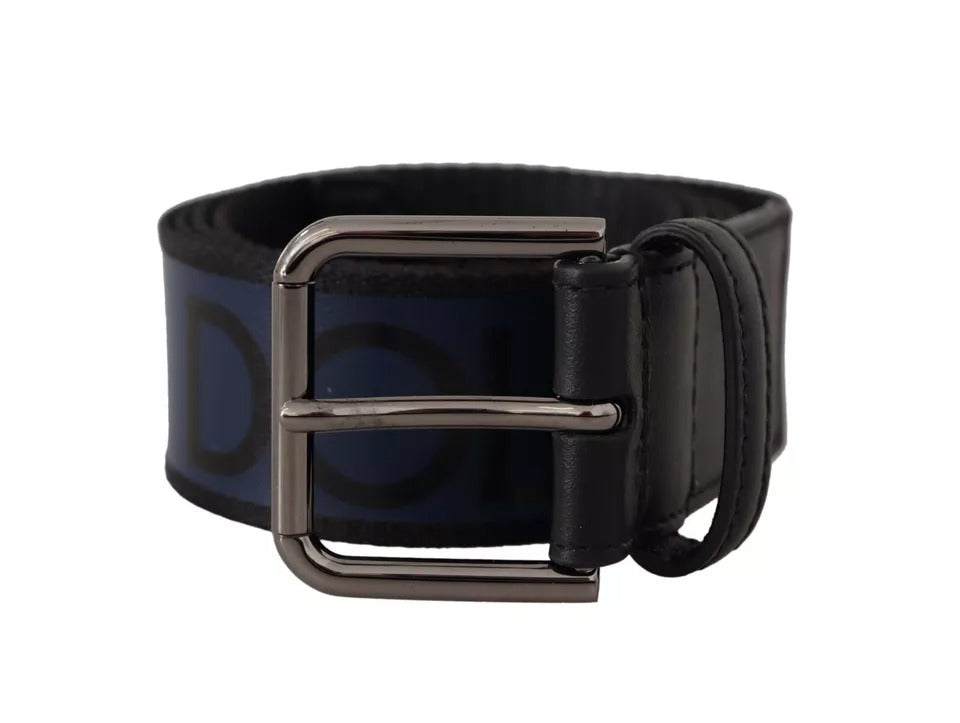 Dolce & Gabbana - Blau-schwarzer Gürtel mit Logo-Print und silberner Schnalle