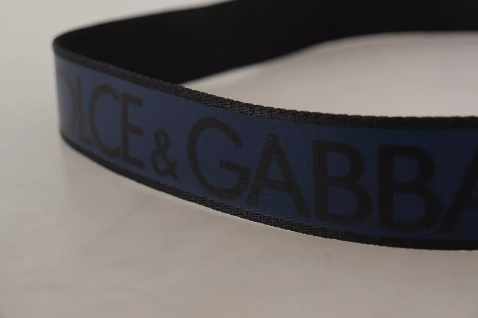 Dolce & Gabbana - Blau-schwarzer Gürtel mit Logo-Print und silberner Schnalle