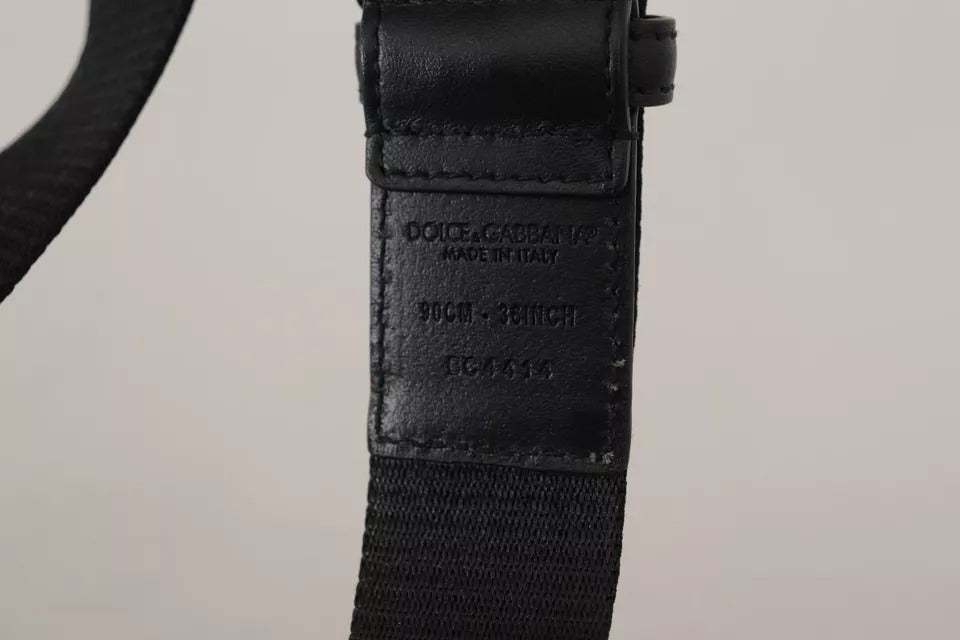 Dolce & Gabbana - Blau-schwarzer Gürtel mit Logo-Print und silberner Schnalle