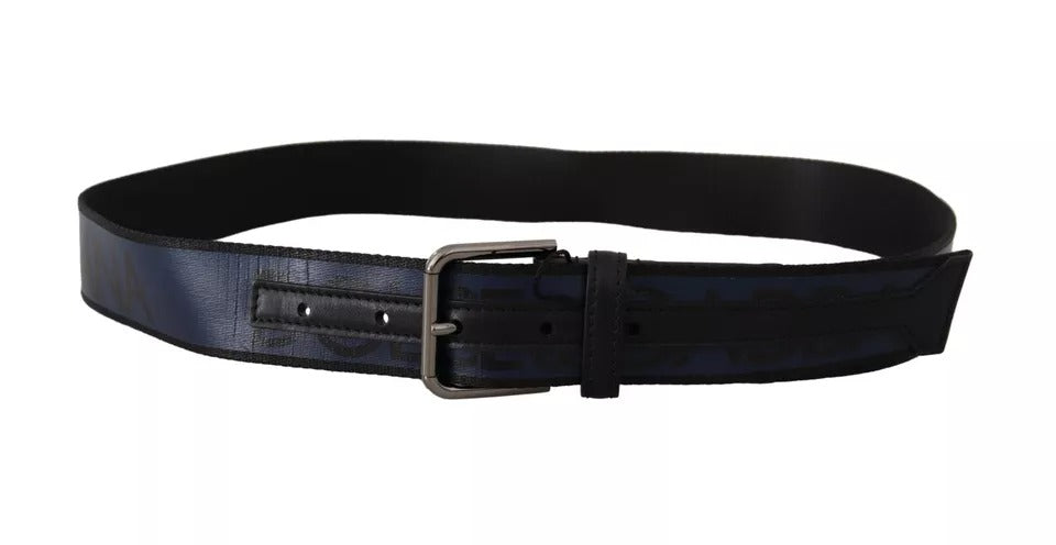 Dolce & Gabbana - Blau-schwarzer Gürtel mit Logo-Print und silberner Schnalle