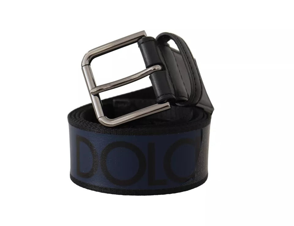 Dolce & Gabbana - Blau-schwarzer Gürtel mit Logo-Print und silberner Schnalle