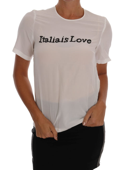 Camiseta Blusa Seda Blanca ITALIA IS LOVE