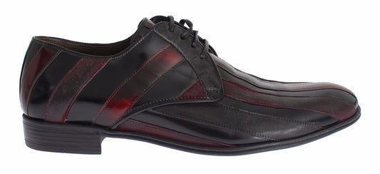 Dolce & Gabbana Elegante Schwarze Bordeaux Gestreifte Leder Schnürschuhe