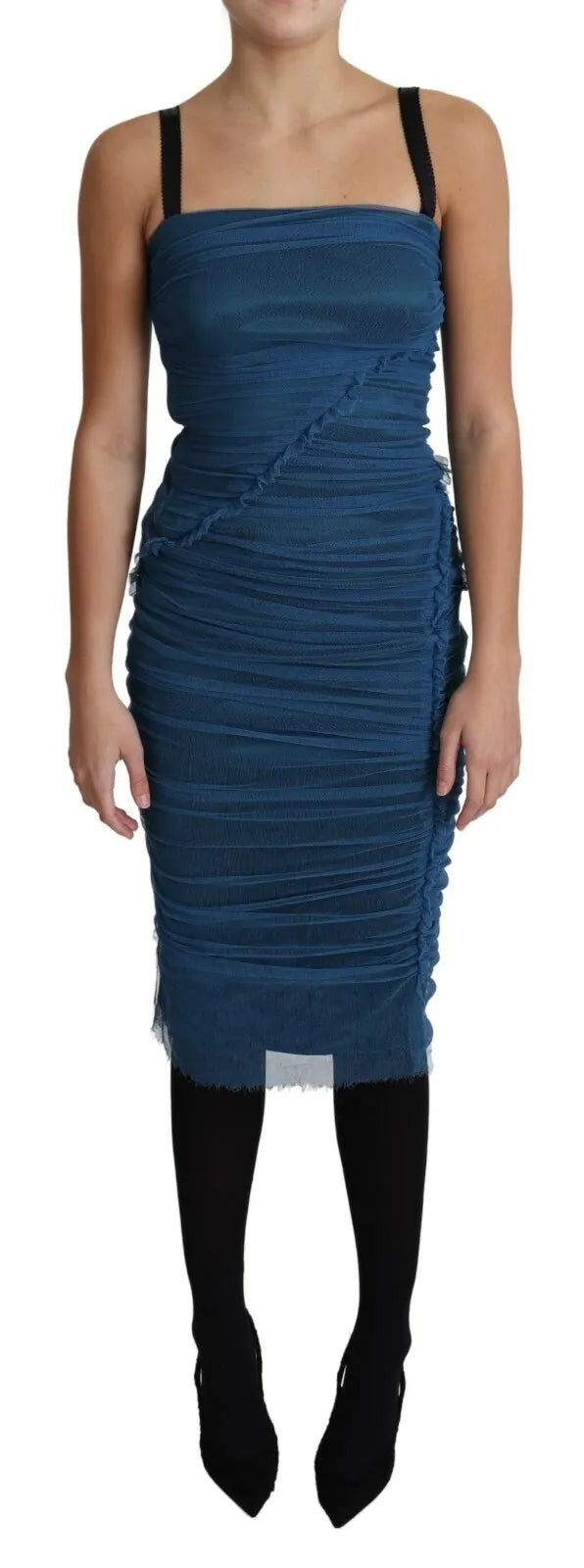 Dolce & Gabbana Blaues drapiertes Midi-Etuikleid aus Baumwolle