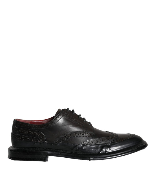 Dolce & Gabbana – Formelle Oxford-Schuhe aus schwarzem Leder mit Flügelkappe für Herren