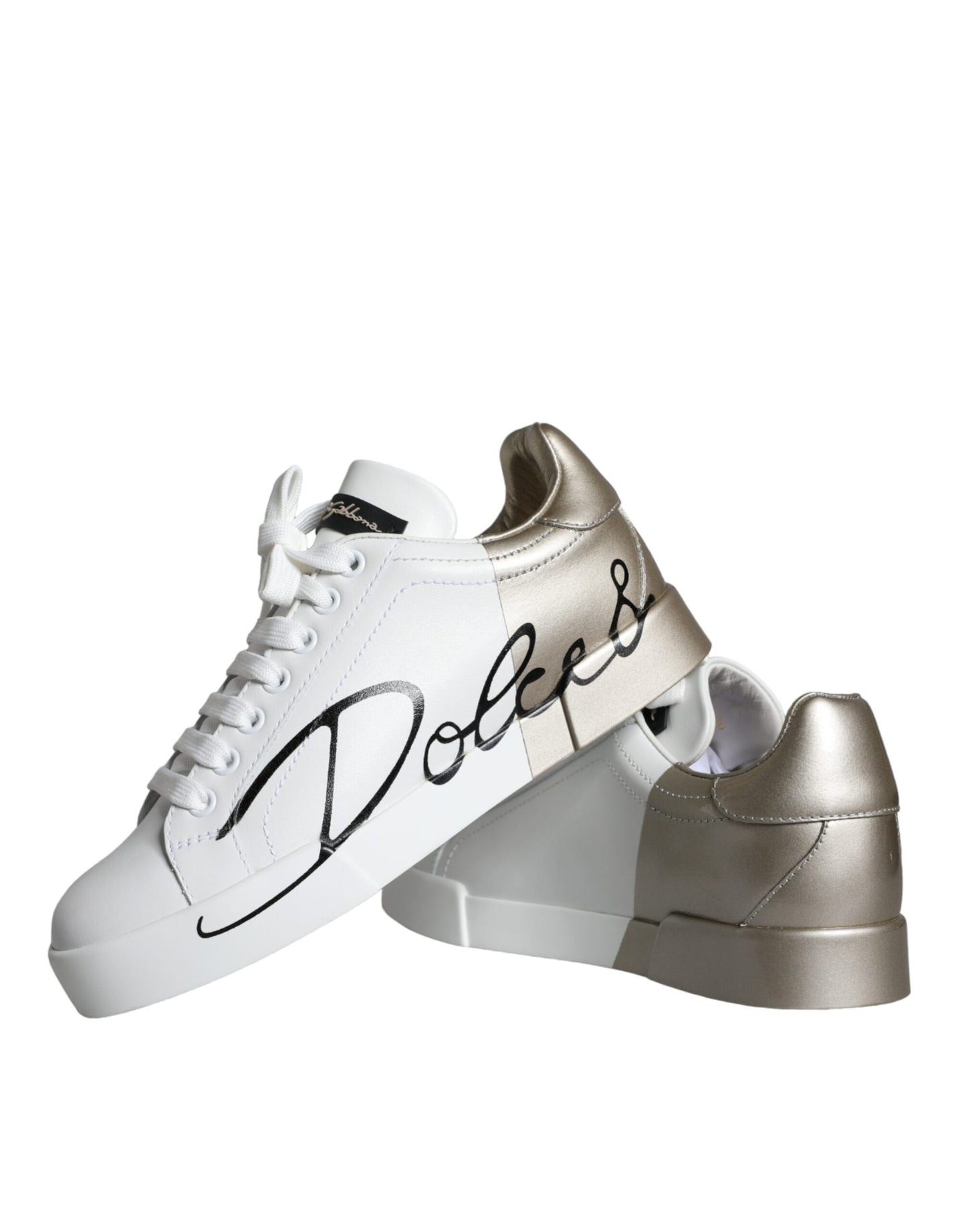 Dolce & Gabbana – Portofino – Niedrige Sneakers aus Leder in Weißgold