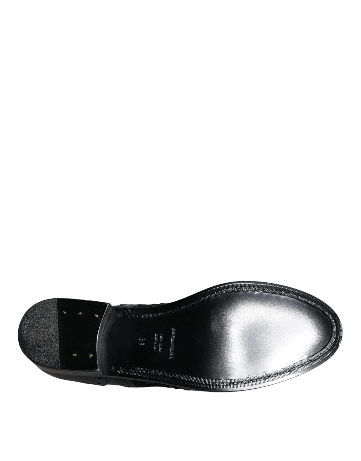 Dolce & Gabbana – Formelle Schuhe aus schwarzem Leder mit Blumenspitze