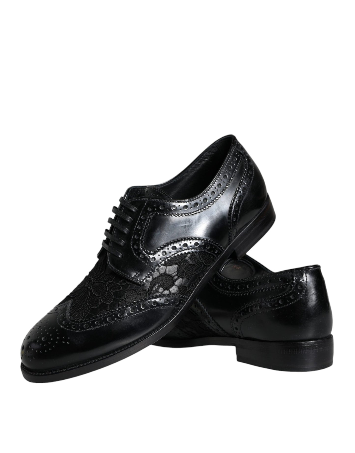 Dolce & Gabbana – Formelle Schuhe aus schwarzem Leder mit Blumenspitze