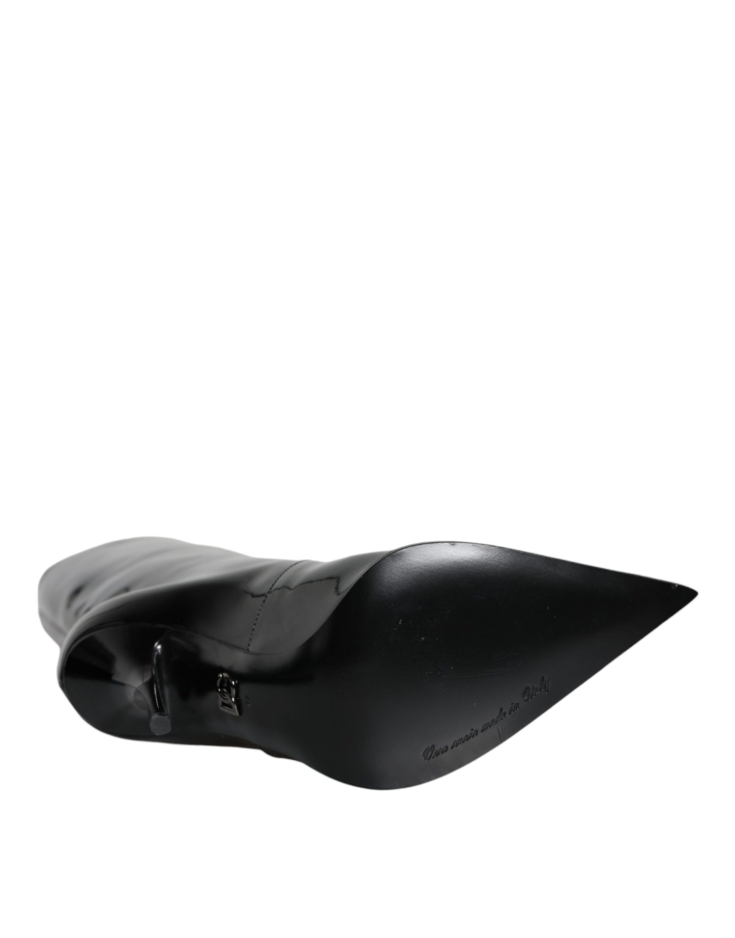 Dolce & Gabbana – Wadenhohe Stiefel aus schwarzem Lackleder