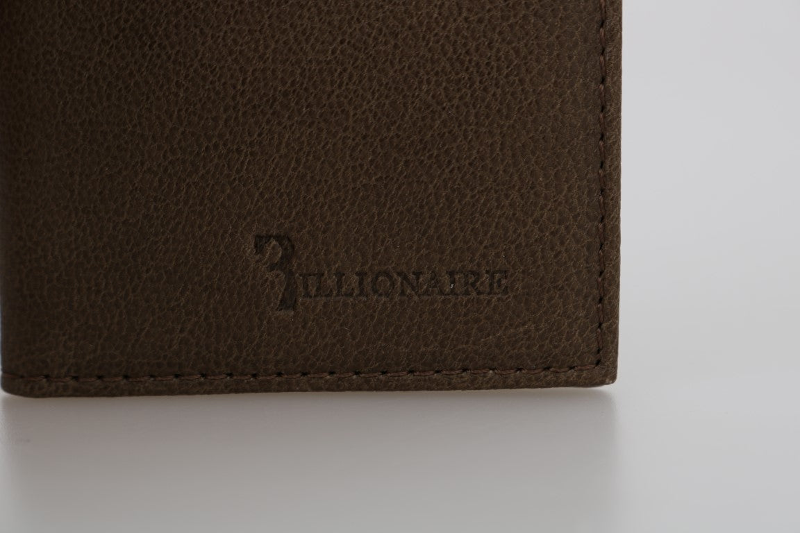 Portefeuille en cuir élégant pour homme en marron de couture italienne milliardaire