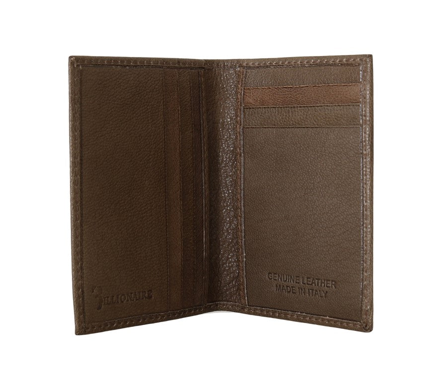 Portefeuille en cuir élégant pour homme en marron de couture italienne milliardaire