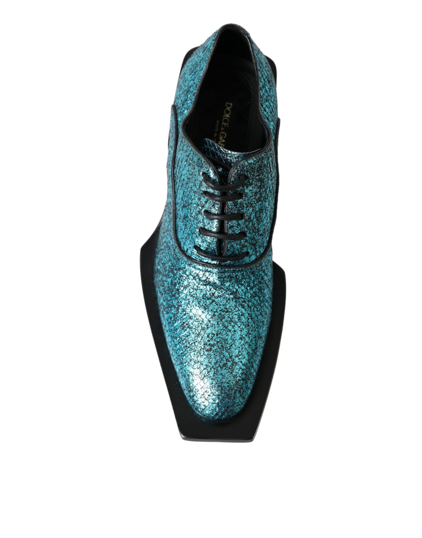 Dolce & Gabbana – Blaue Derby-Absatzschuhe aus Leder mit Blockabsatz