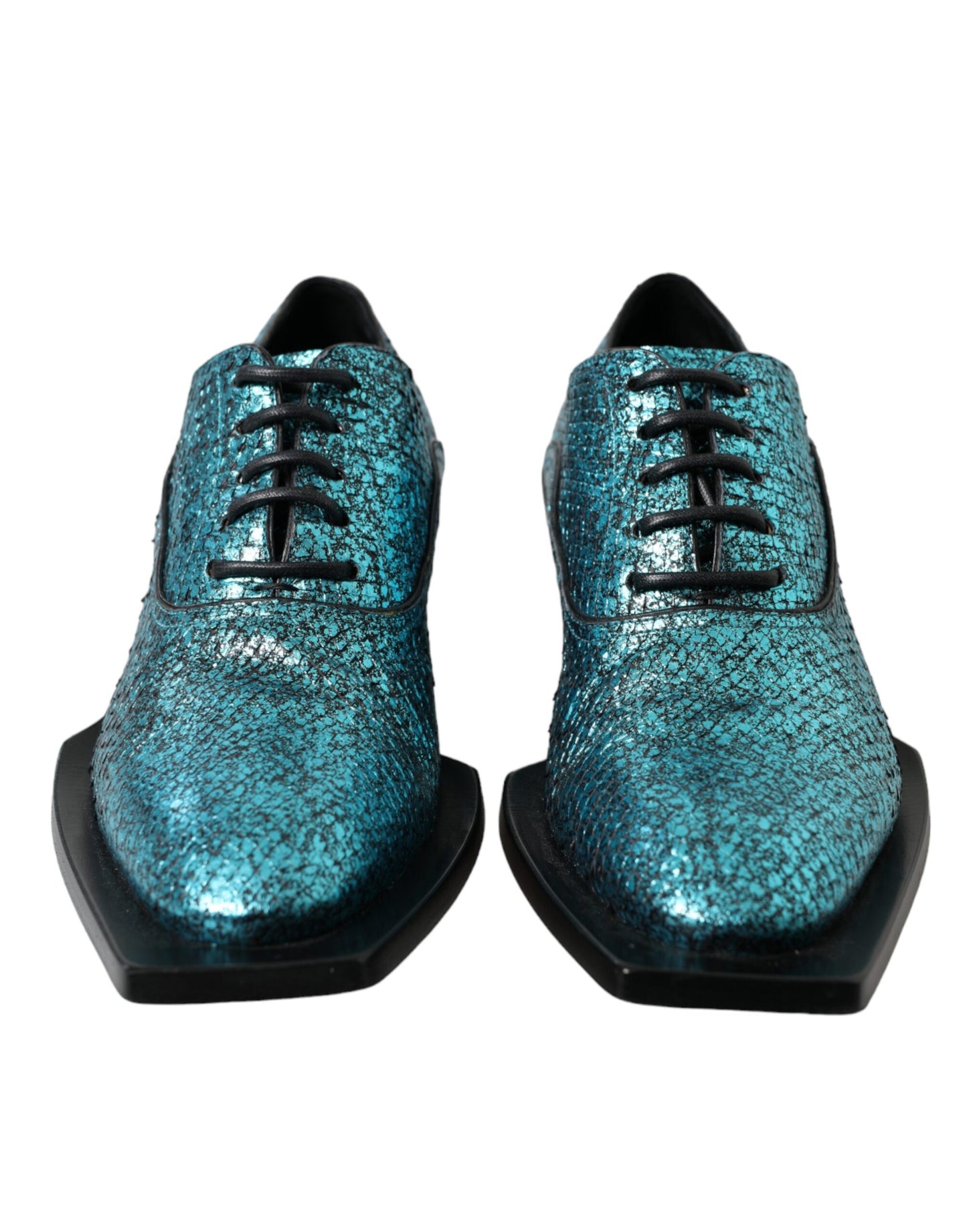 Dolce & Gabbana – Blaue Derby-Absatzschuhe aus Leder mit Blockabsatz