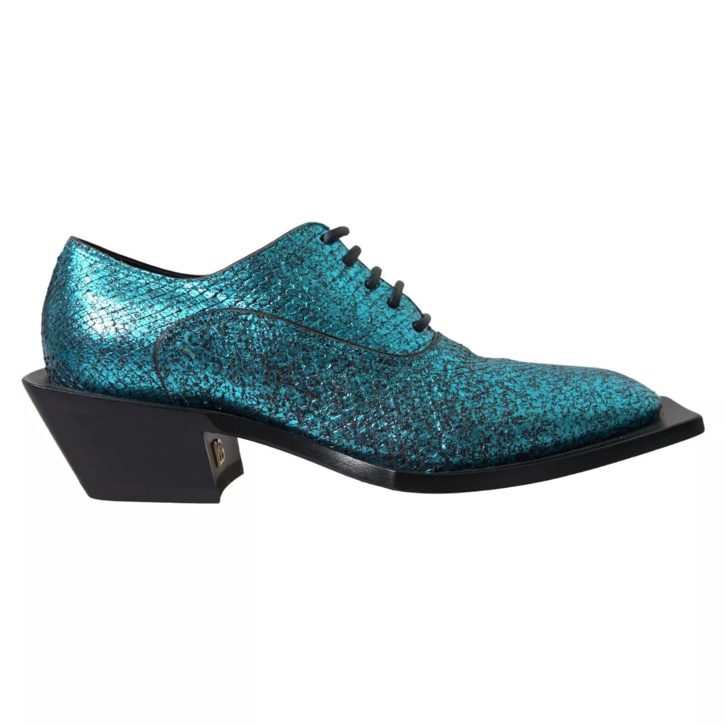 Dolce & Gabbana – Blaue Derby-Absatzschuhe aus Leder mit Blockabsatz