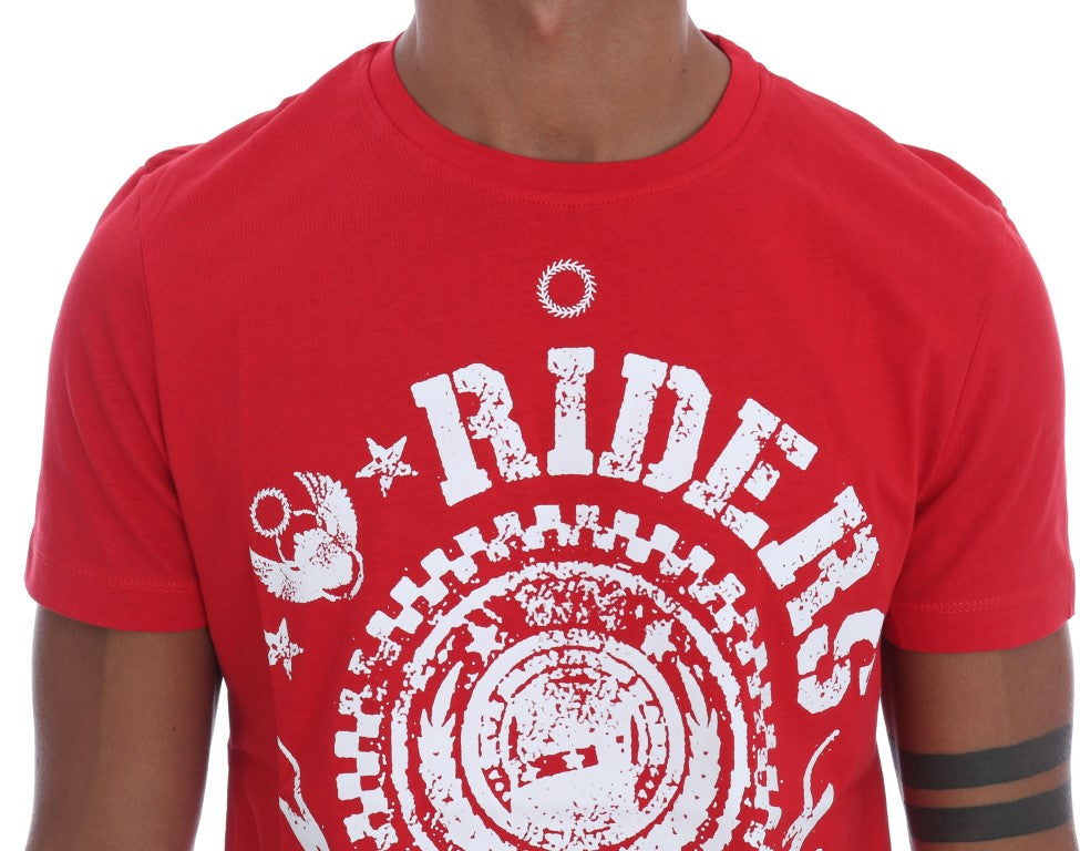 Camiseta roja de algodón con cuello redondo RIDERS