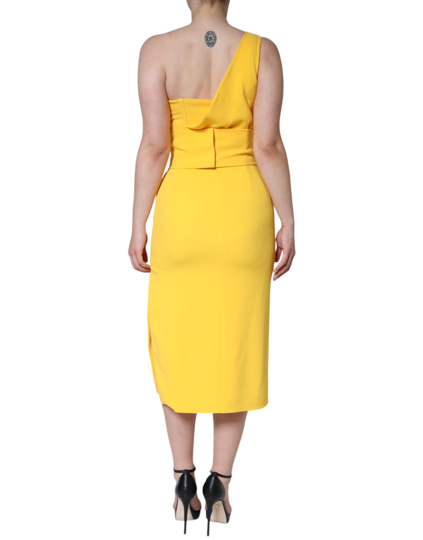 Dolce & Gabbana – Gelbes Midikleid mit One-Shoulder-Träger und seitlichem Schlitz