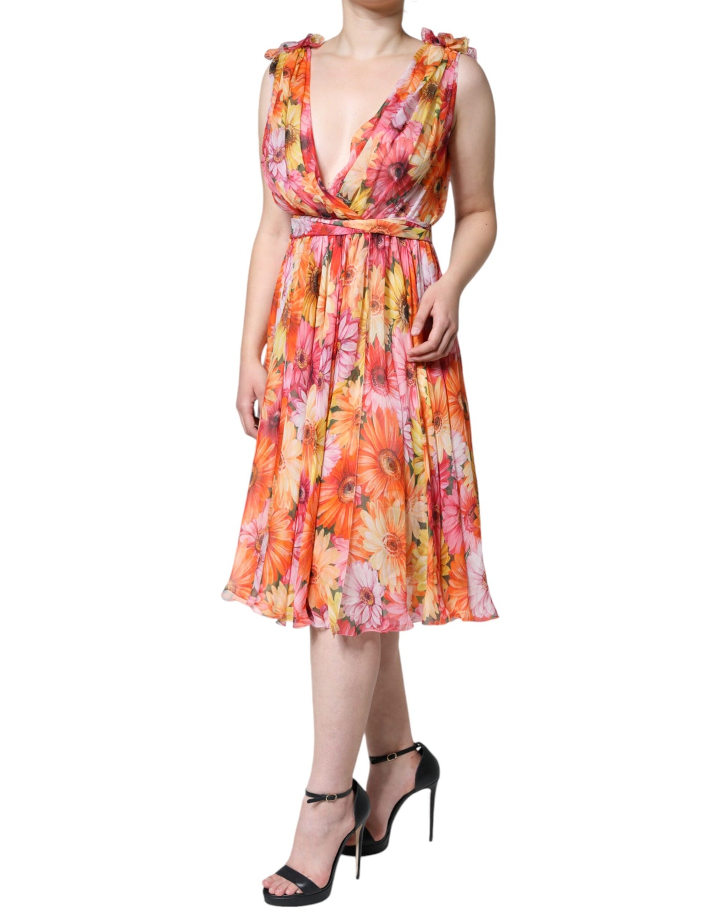 Dolce & Gabbana – Ärmelloses Midikleid mit V-Ausschnitt und Blumenmuster in mehreren Farben