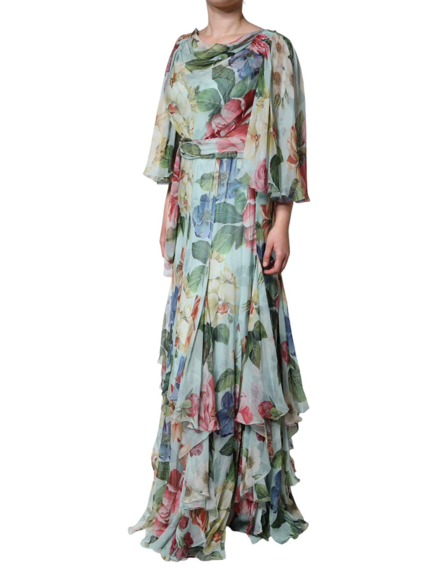 Dolce & Gabbana – Langes Seidenkleid mit mehrfarbigem Blumenmuster