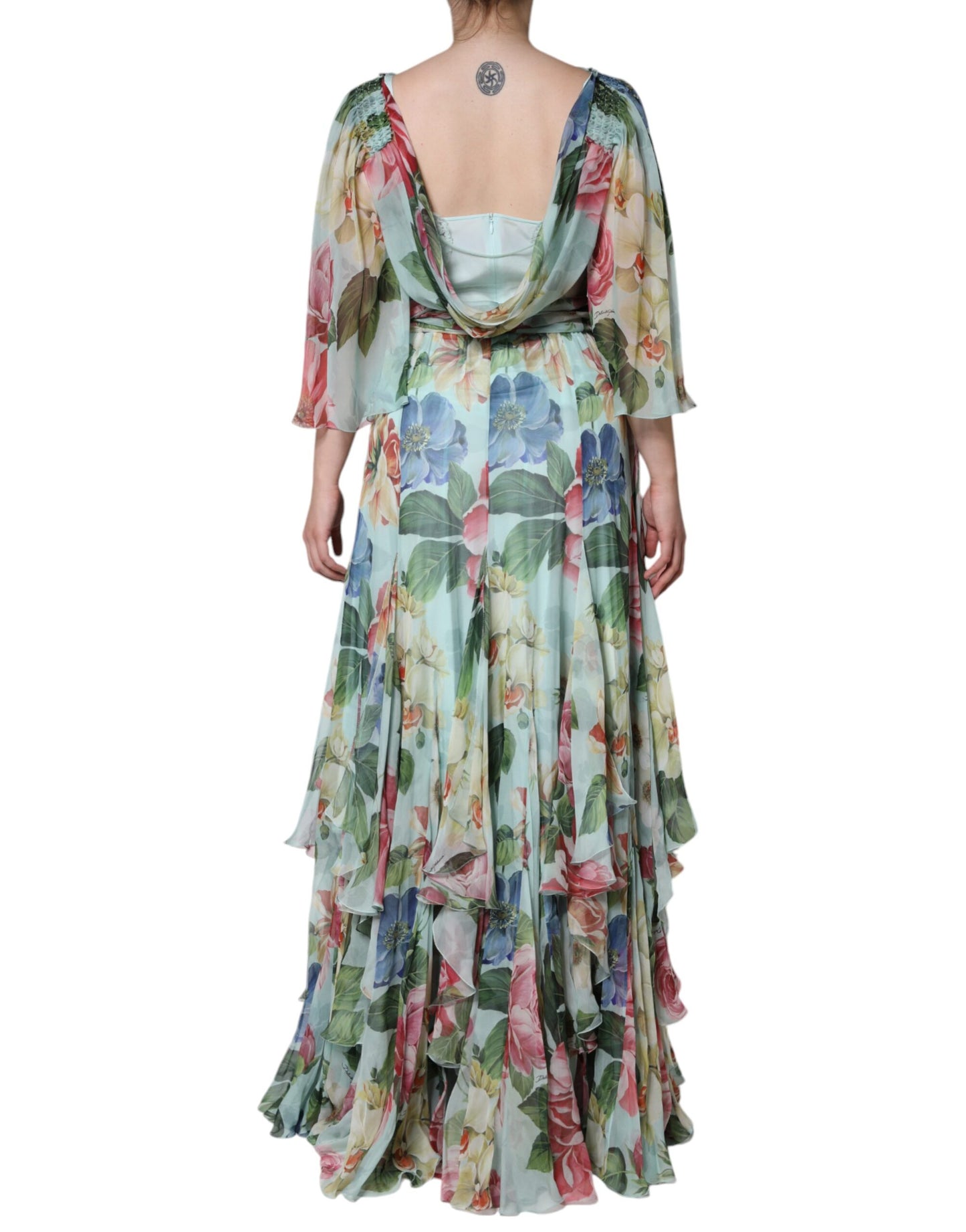 Dolce & Gabbana – Langes Seidenkleid mit mehrfarbigem Blumenmuster