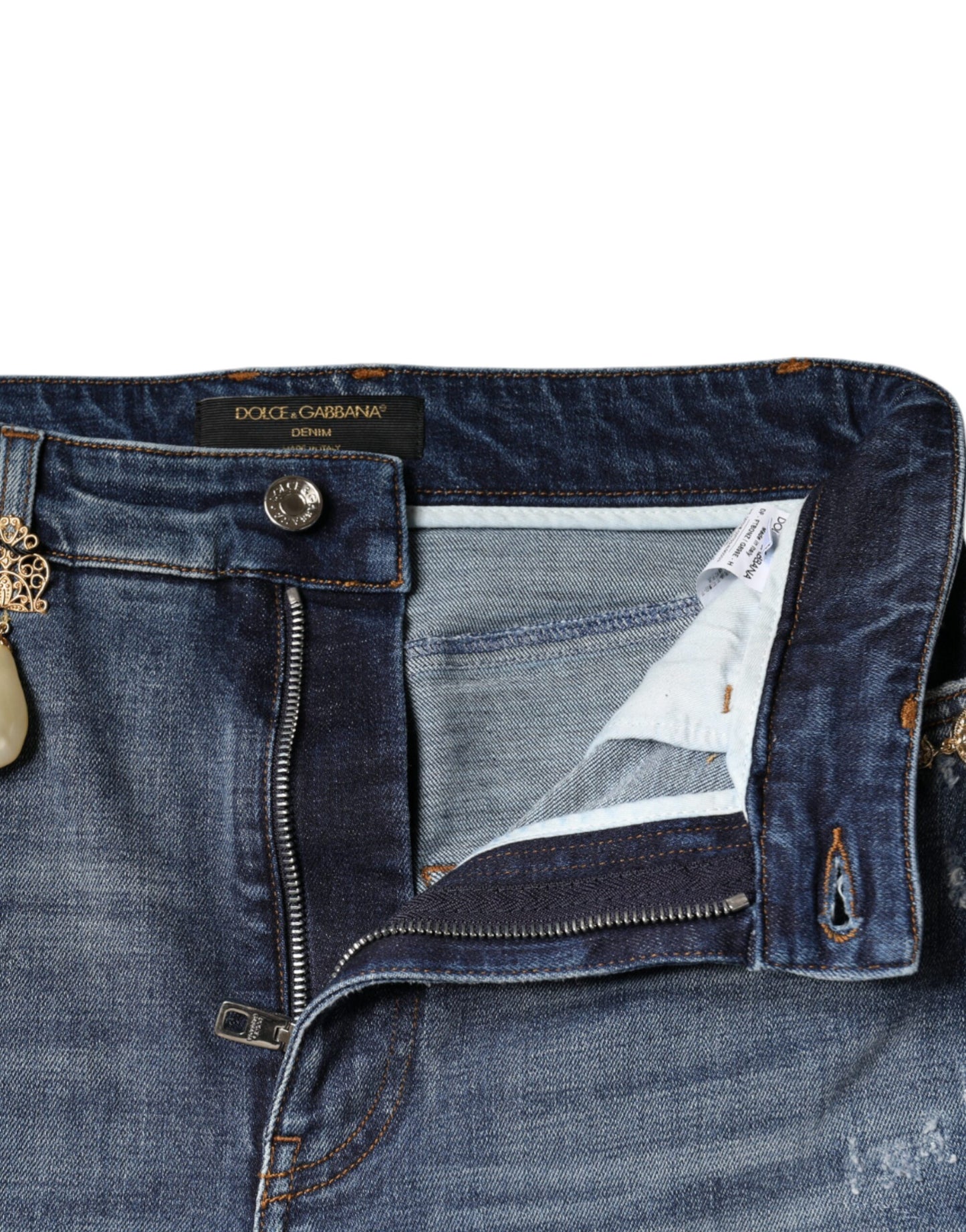 Dolce & Gabbana – Dunkelblaue Skinny-Jeans aus zerfetzter Baumwolle