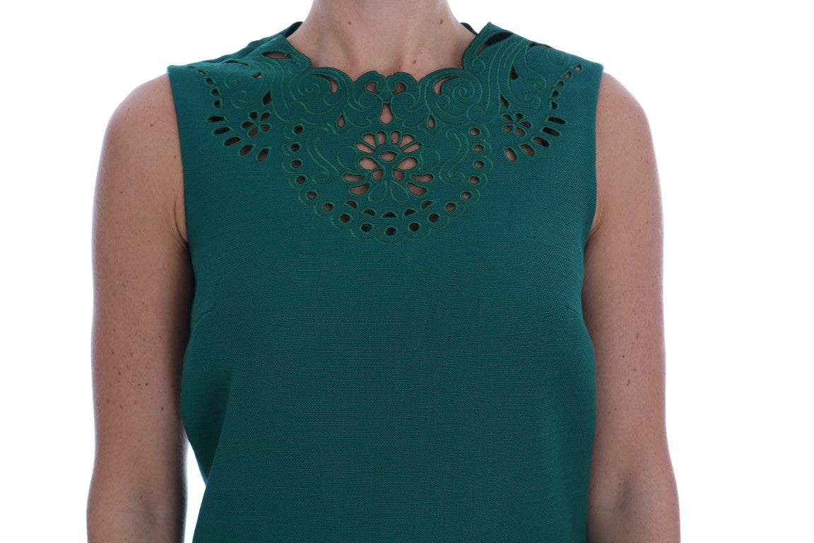 Vestido de lana de seda con recorte floral verde