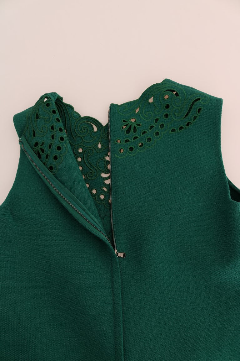 Vestido de lana de seda con recorte floral verde