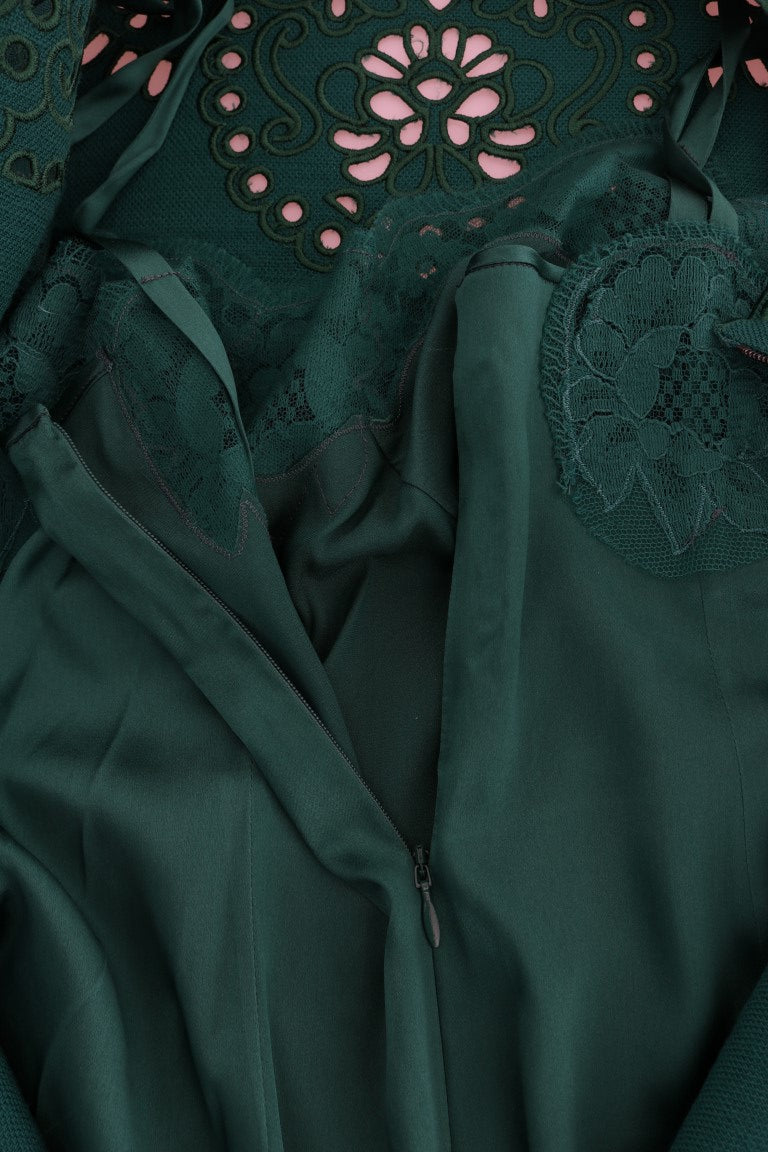 Vestido de lana de seda con recorte floral verde