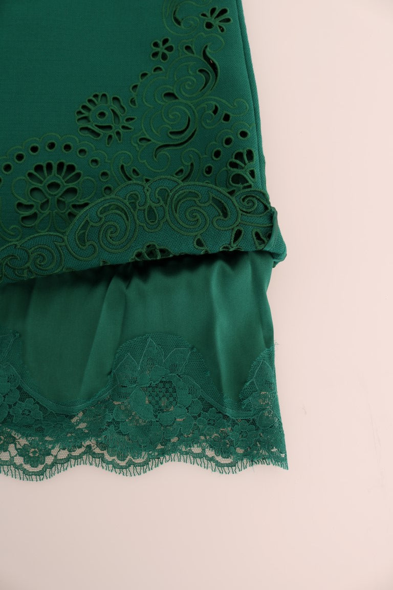 Vestido de lana de seda con recorte floral verde