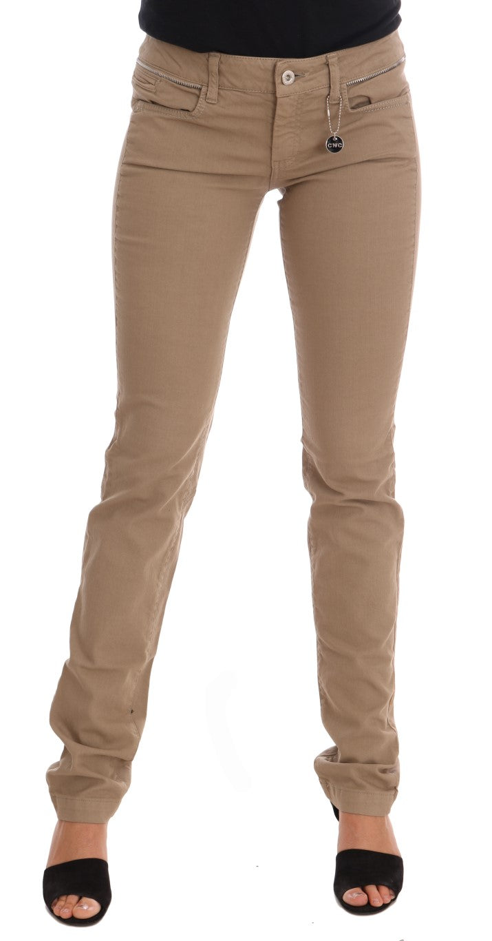 Vaqueros slim fit elásticos de algodón beige