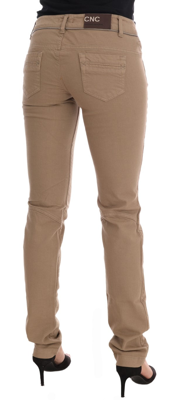 Vaqueros slim fit elásticos de algodón beige
