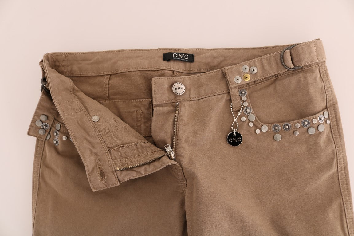 Vaqueros slim fit elásticos de algodón beige