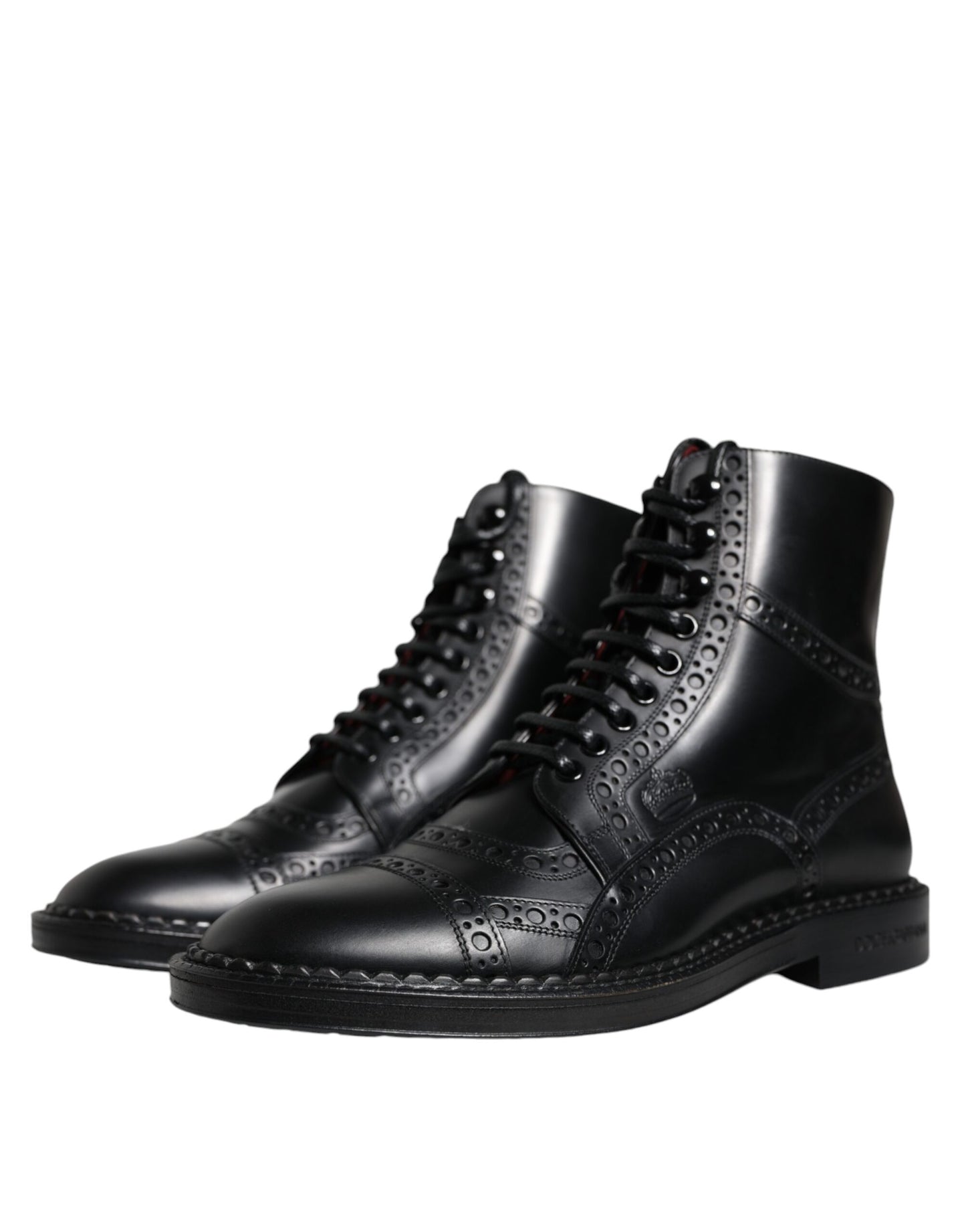 Dolce & Gabbana – Schwarze, wadenlange Stiefel aus Leder mit Schnürung