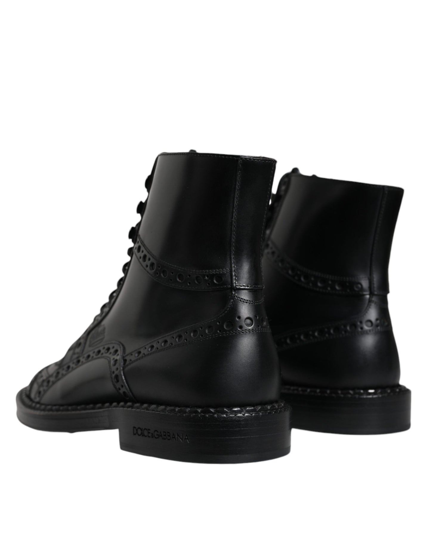 Dolce & Gabbana – Schwarze, wadenlange Stiefel aus Leder mit Schnürung