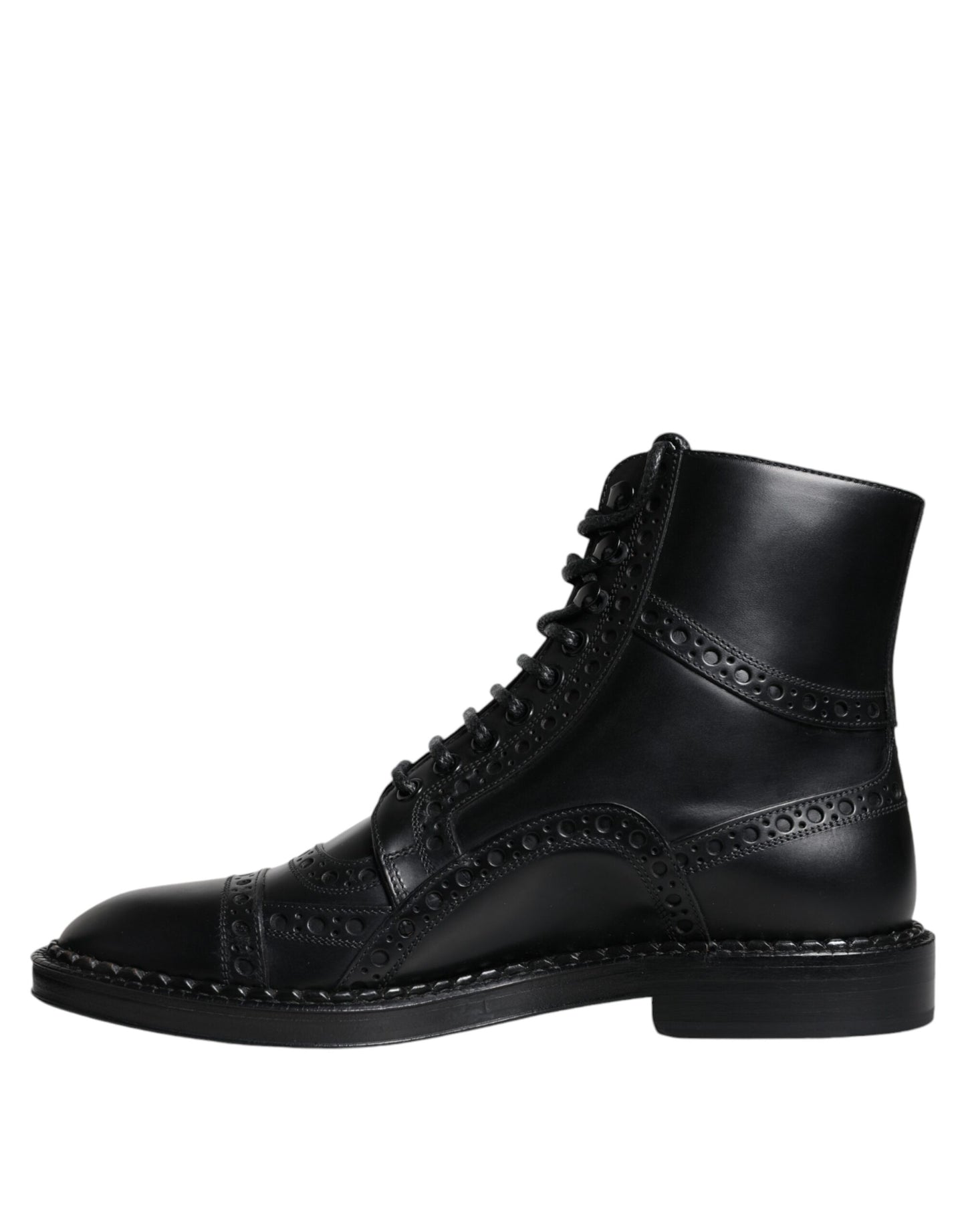 Dolce & Gabbana – Schwarze, wadenlange Stiefel aus Leder mit Schnürung