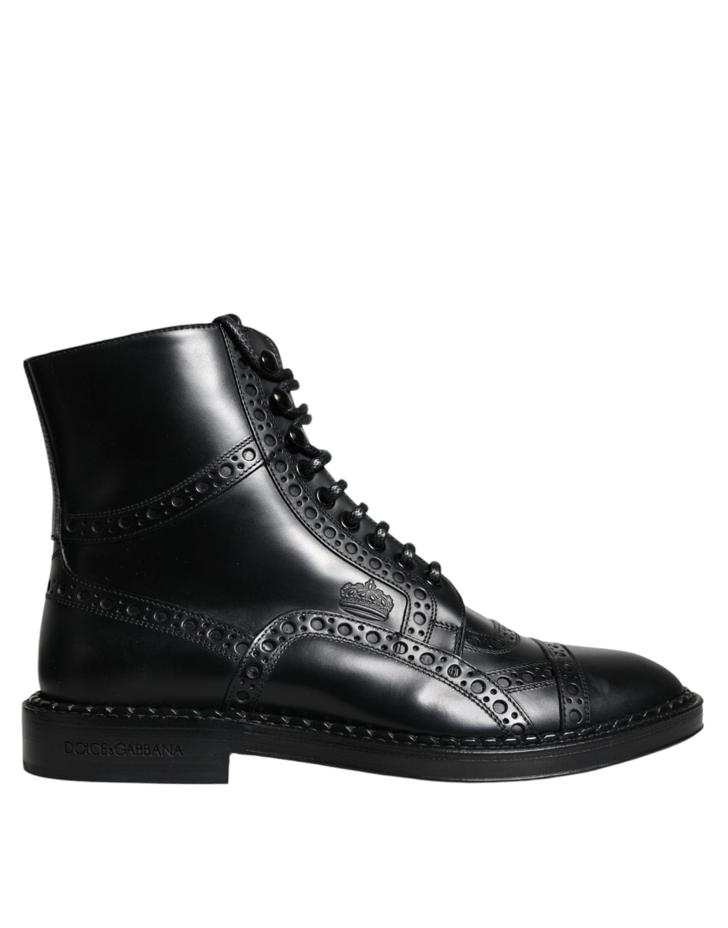 Dolce & Gabbana – Schwarze, wadenlange Stiefel aus Leder mit Schnürung