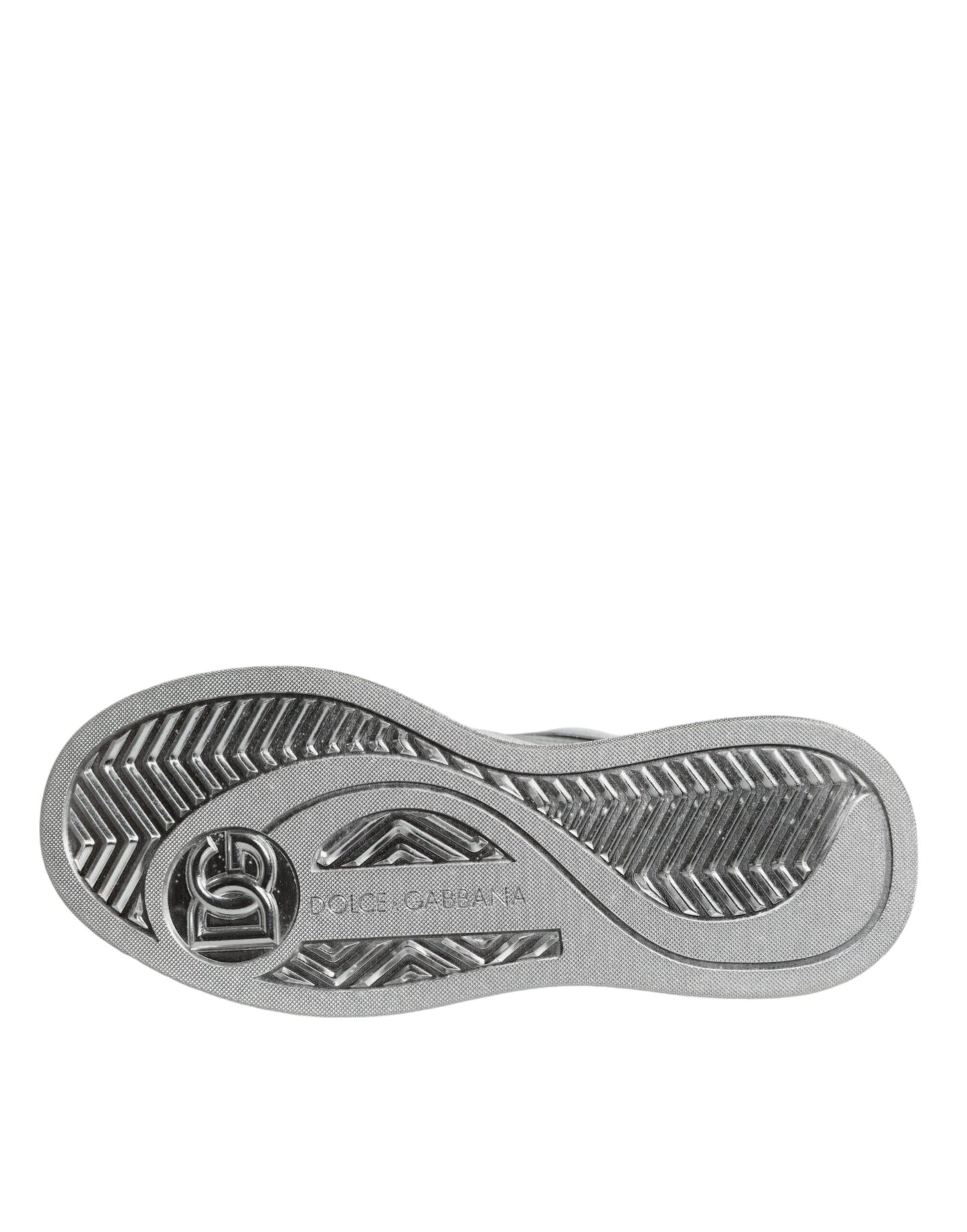 Dolce & Gabbana Weiße, silberne Leder-Sneakers mit niedrigem Schaft