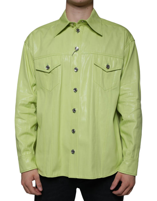Dolce & Gabbana Grünes Button-Down-Hemd aus Baumwolle mit Kragen für Herren
