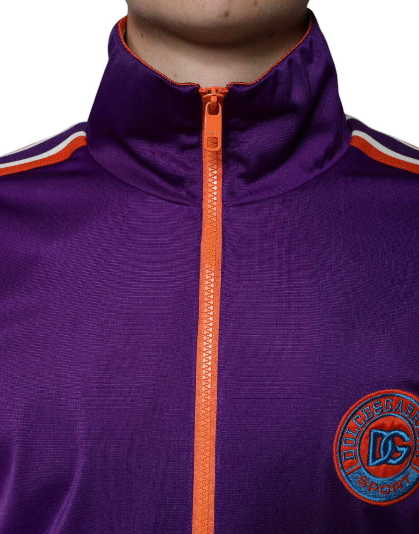 Dolce & Gabbana, Lila, Langarmpullover aus Polyester mit durchgehendem Reißverschluss
