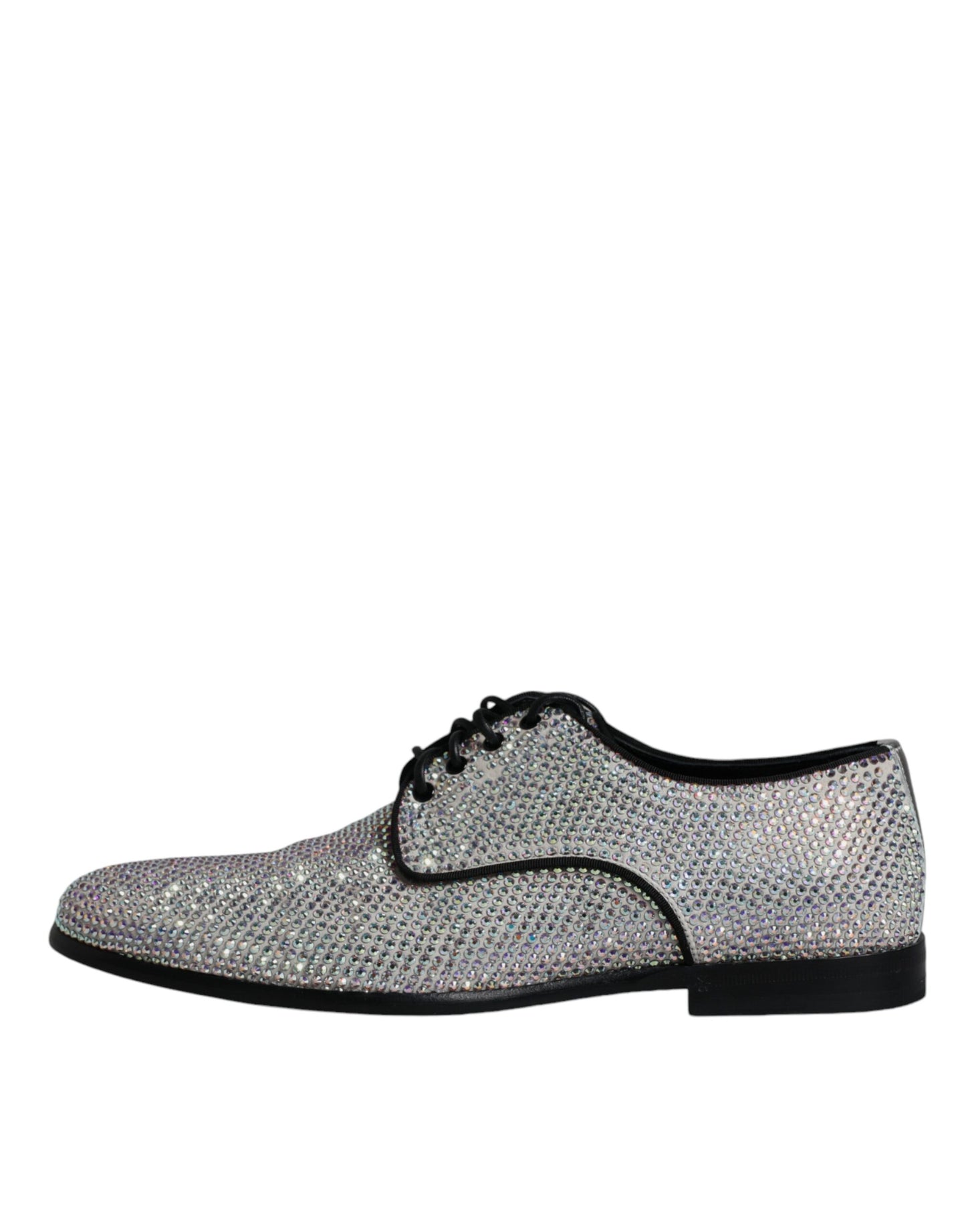 Dolce & Gabbana – Derby-Schuhe aus silbernem Leder mit Strasssteinen