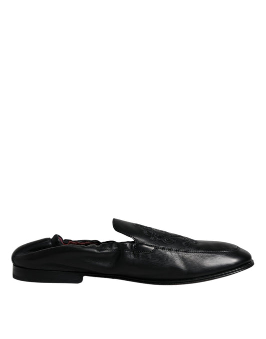 Dolce & Gabbana – Schwarze Leder-Loafer mit Logo-Stickerei für Herren