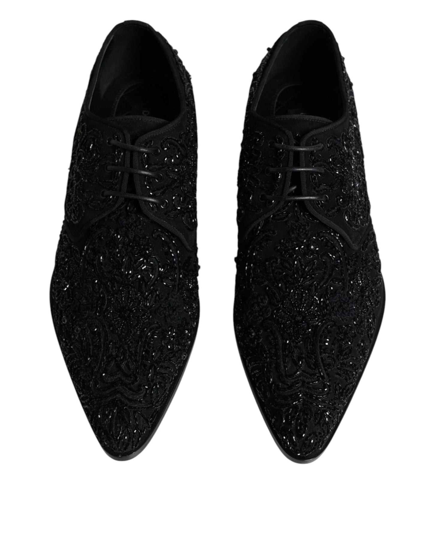 Dolce & Gabbana – Schwarze, verzierte Derby-Schuhe aus Wildleder