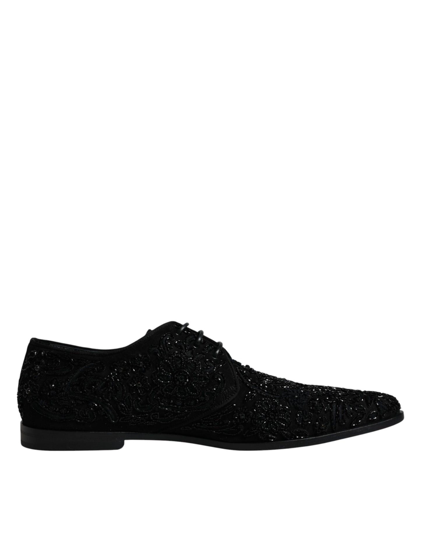 Dolce & Gabbana – Schwarze, verzierte Derby-Schuhe aus Wildleder