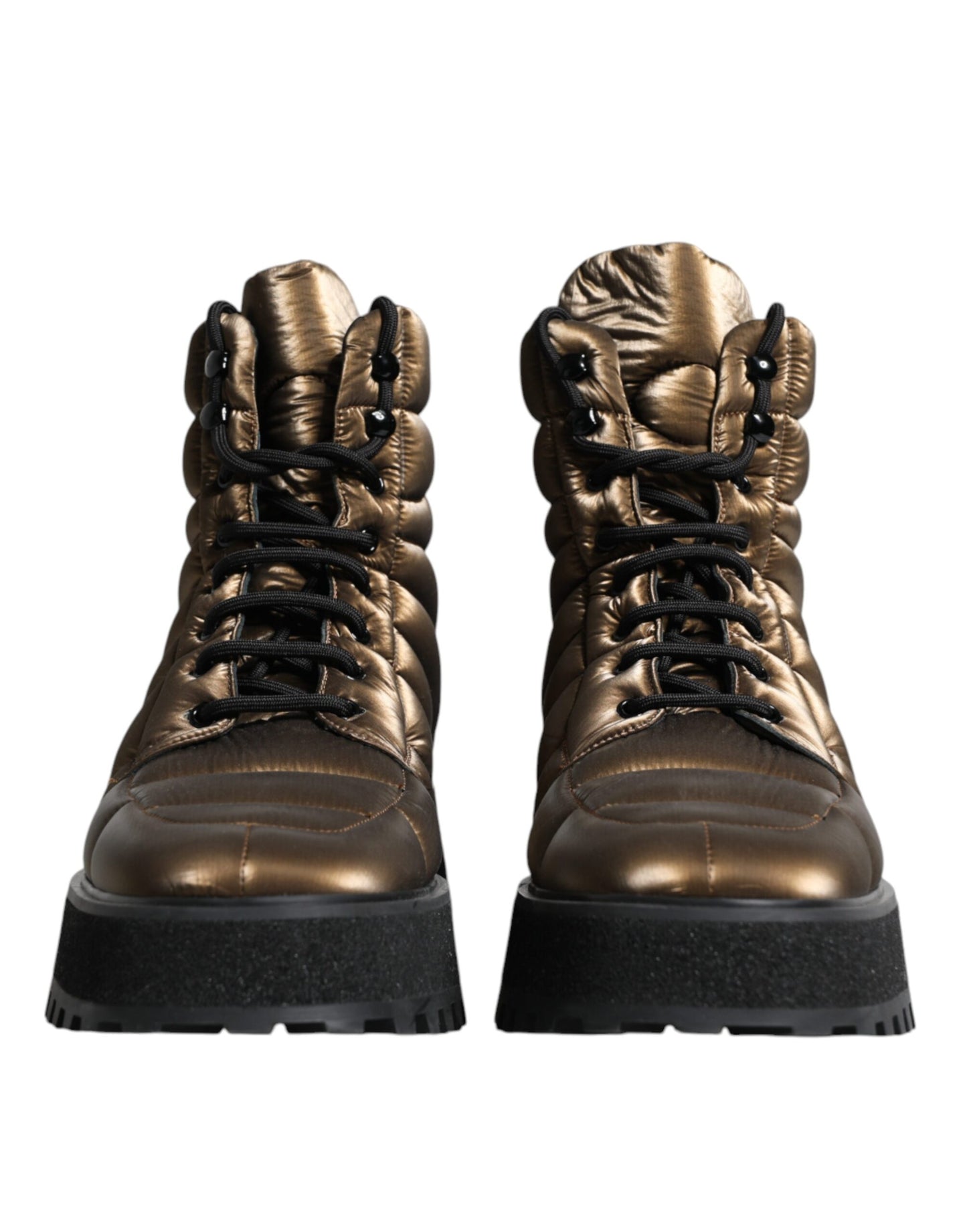 Dolce & Gabbana – Gepolsterte, wadenlange Schnürstiefel in Bronze