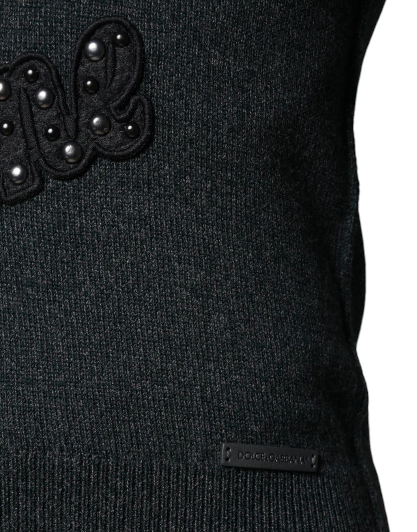 Dolce & Gabbana – Grauer Pullover mit Rundhalsausschnitt und Verzierung