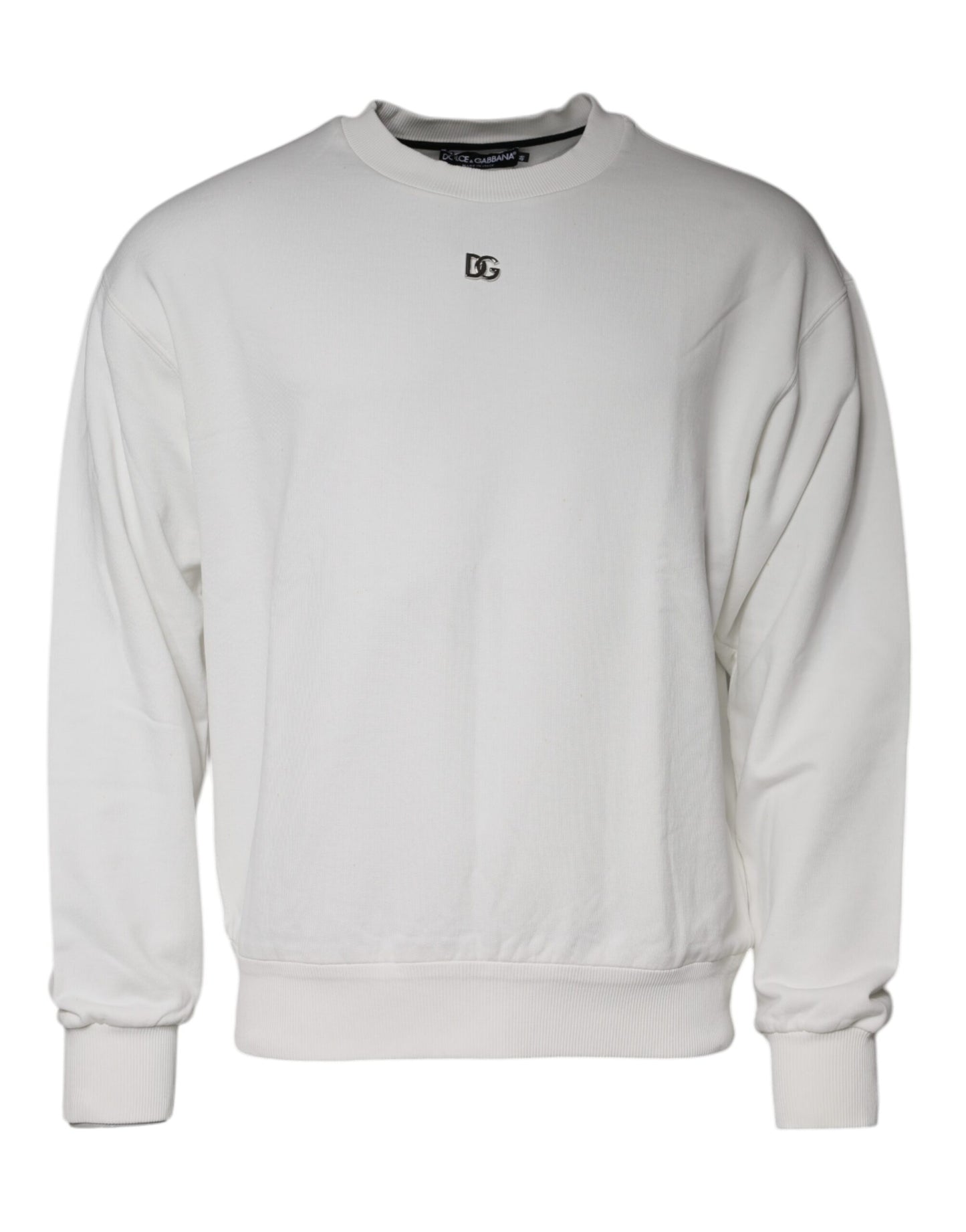 Dolce & Gabbana – Weißer Pullover aus Baumwolle mit Rundhalsausschnitt und Logo
