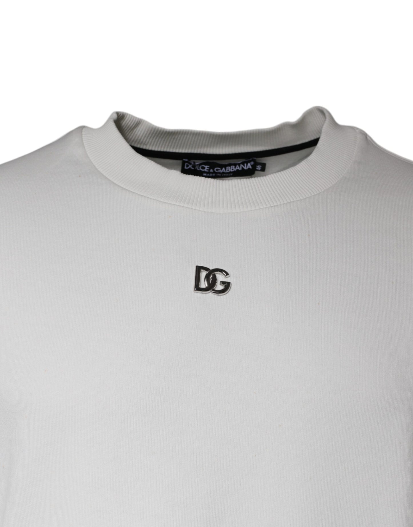 Dolce & Gabbana – Weißer Pullover aus Baumwolle mit Rundhalsausschnitt und Logo